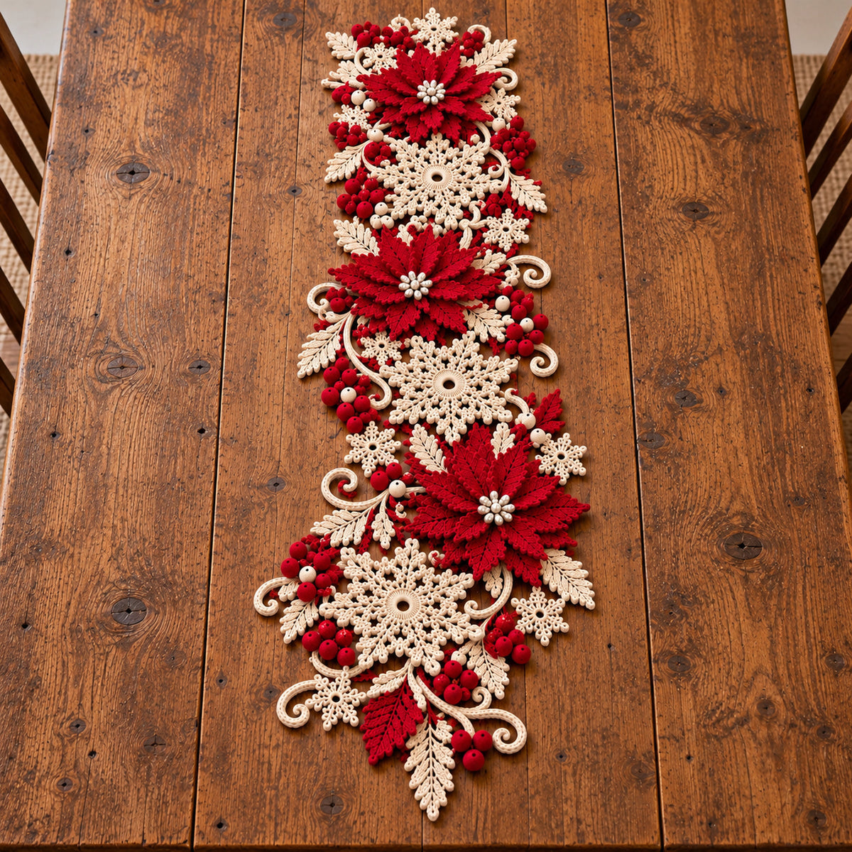 Christmas Poinsettia Table Runner Crochet Pattern PDF