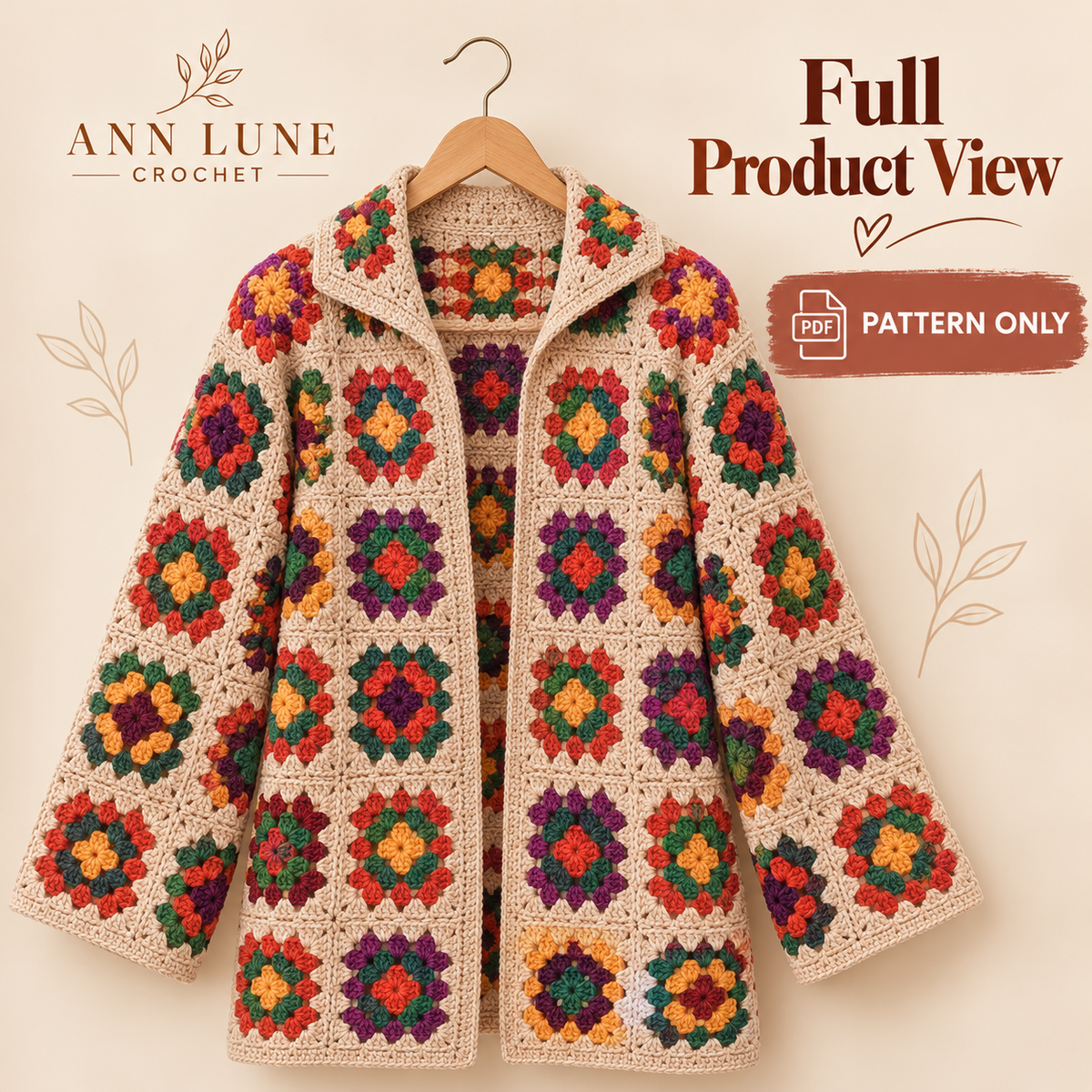 Granny Square Cardigan Crochet Pattern PDF | Floral Crochet Cardigan