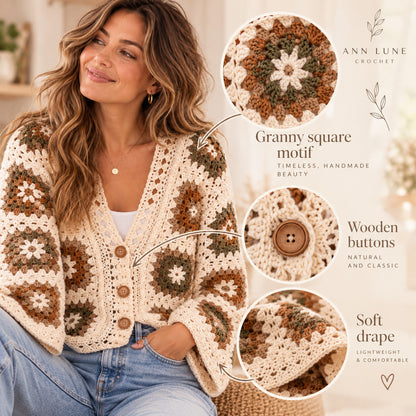Granny Square Cardigan Crochet Pattern PDF – Women's Crochet Cardigan