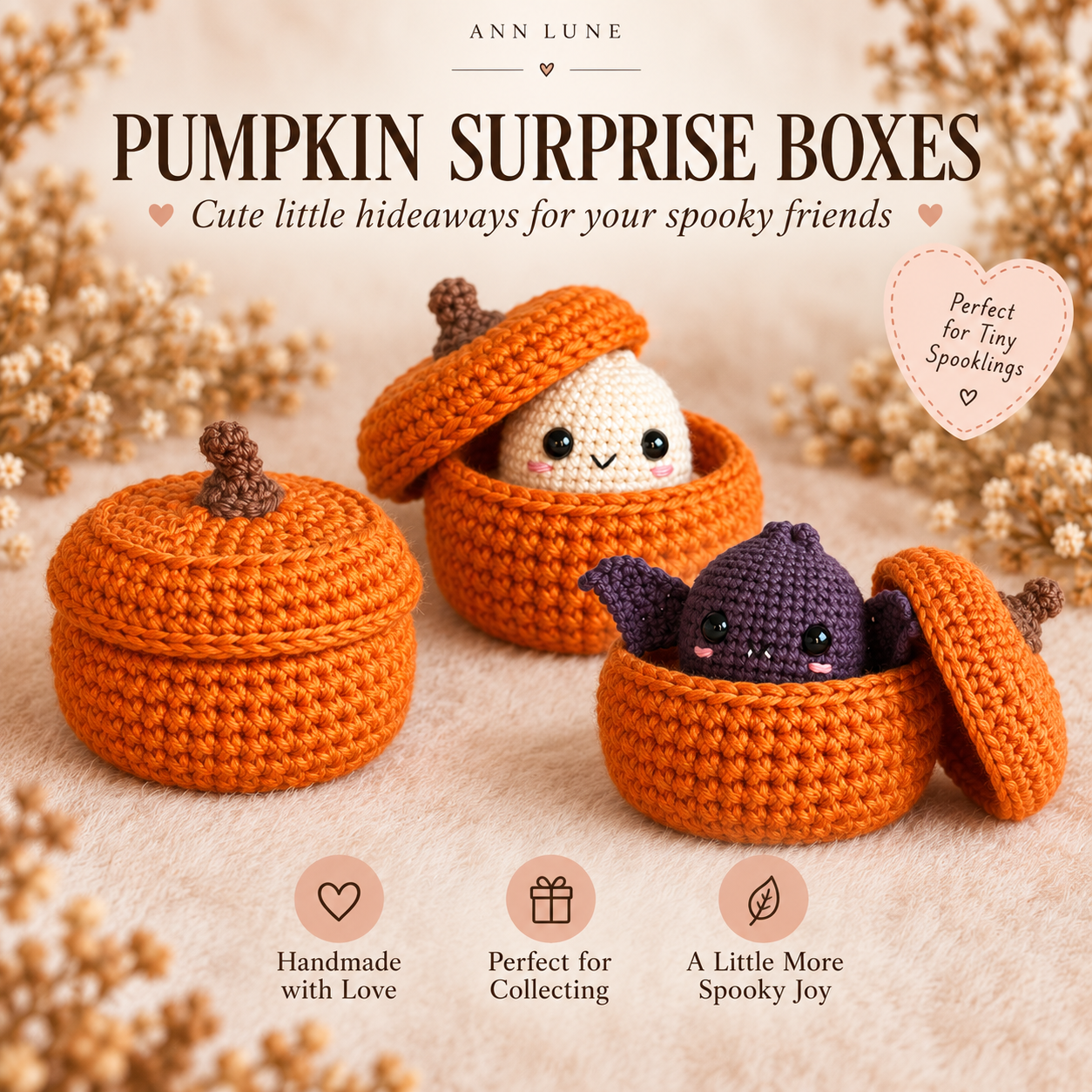 Halloween Crochet Pattern Bundle PDF | 4 Mini Amigurumi Spooklings + Pumpkin Box