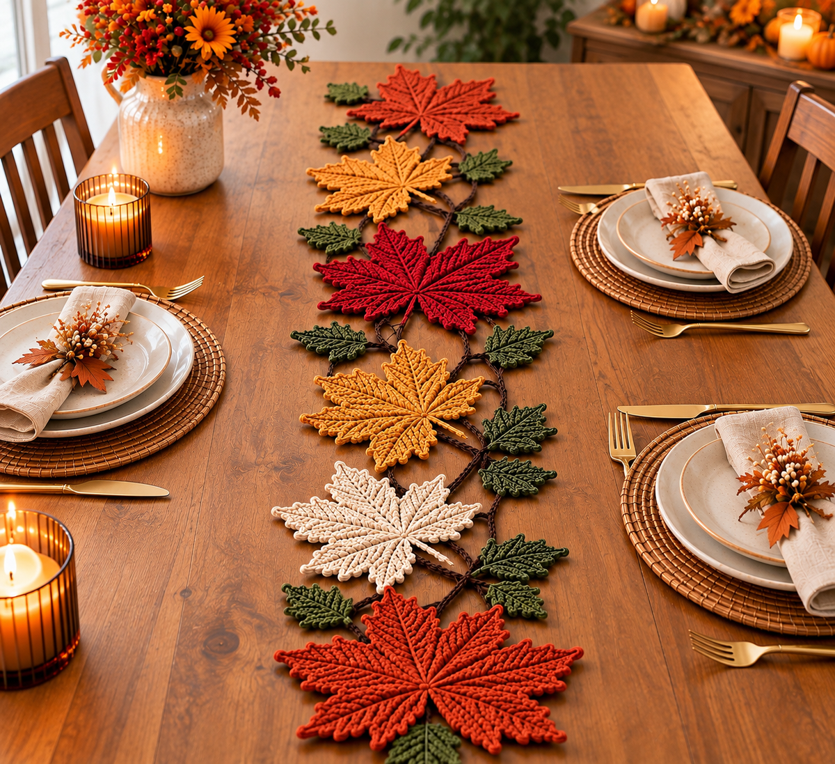 Autumn Maple Leaf Table Runner Crochet Pattern – Fall PDF Pattern