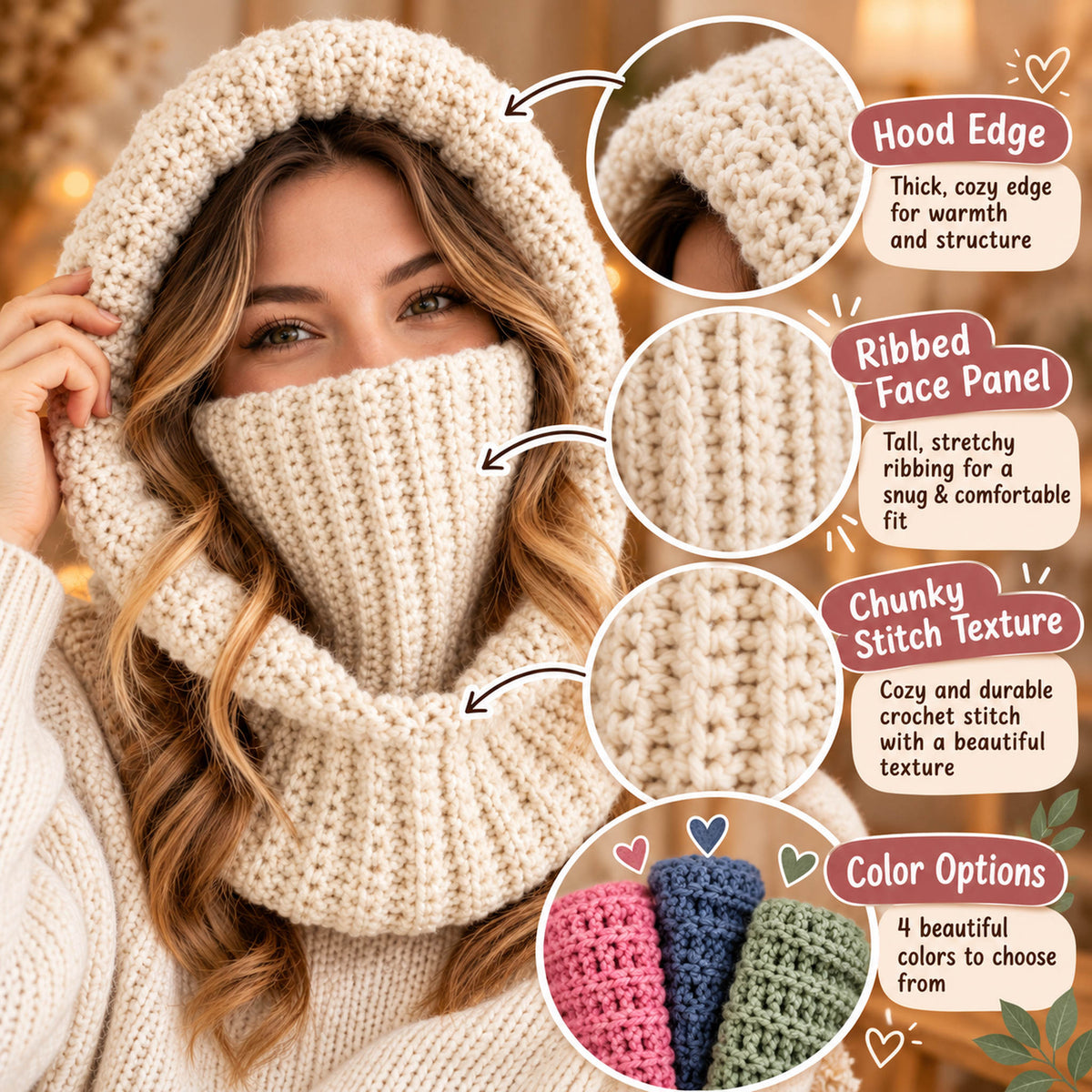 Balaclava Turtleneck Crochet Pattern PDF