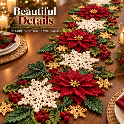 Christmas Poinsettia Table Runner Crochet Pattern PDF