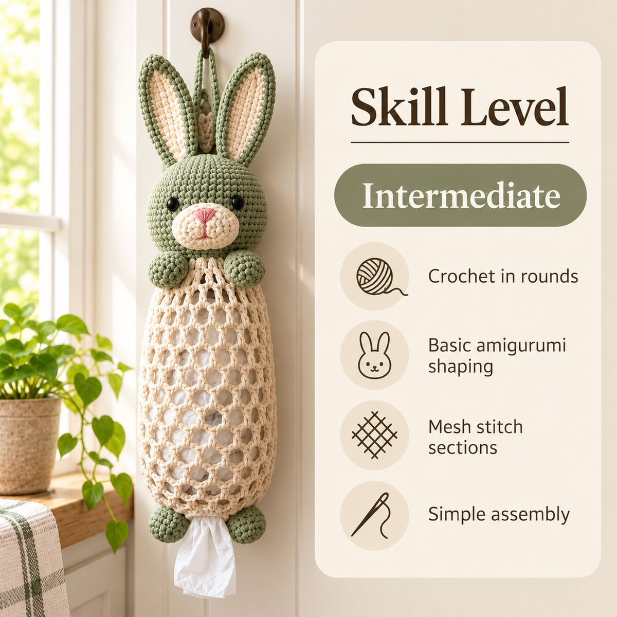 Bunny Plastic Bag Holder Crochet Pattern PDF – Kitchen Organizer