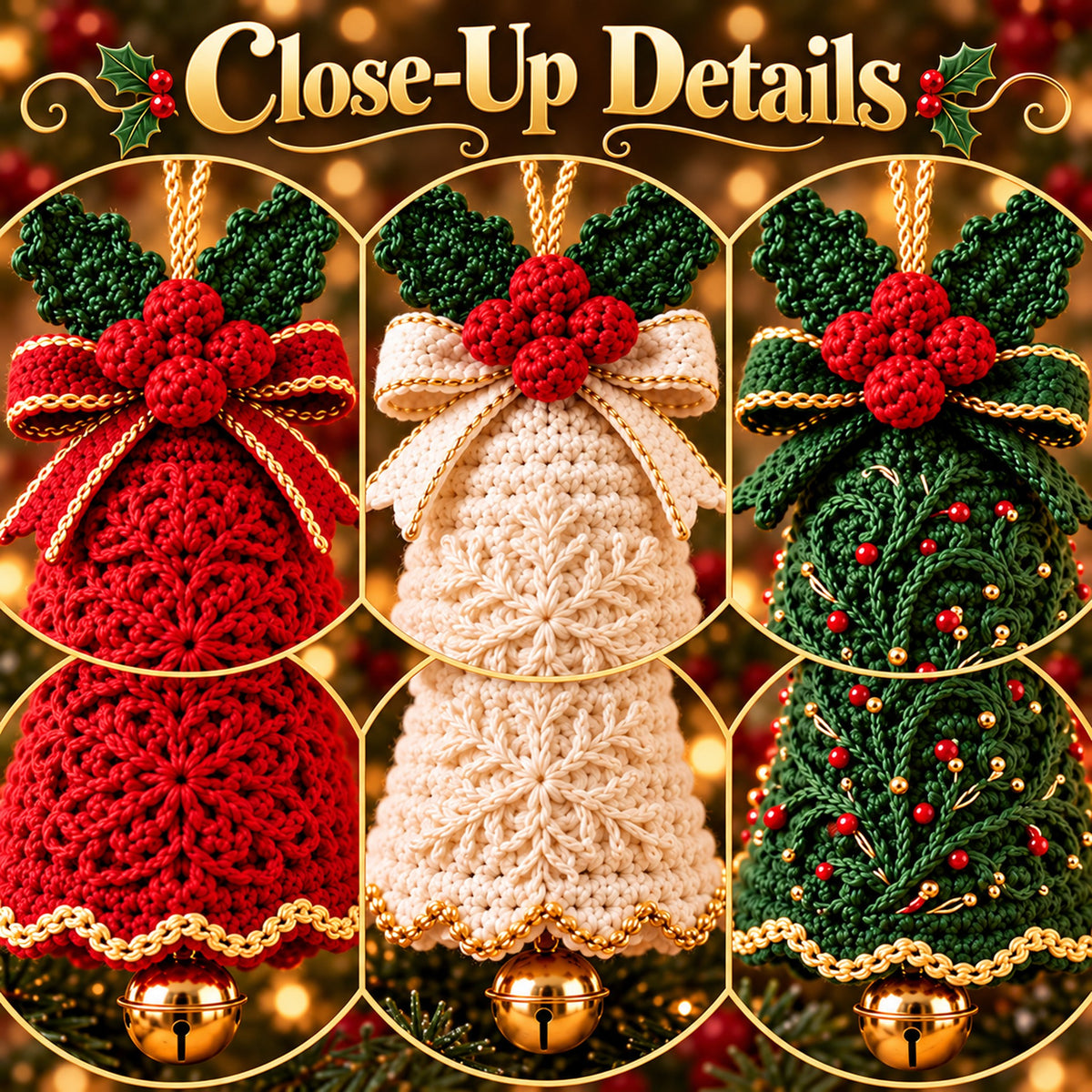 Christmas Bell Ornament Crochet Pattern Bundle – 3 Designs PDF