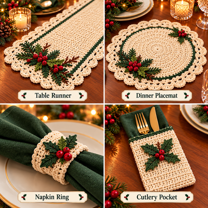 Winterberry Christmas Table Crochet Collection – 8 PDF Patterns
