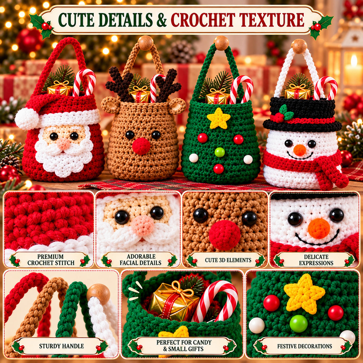 Christmas Crochet Gift Holder Pattern Bundle – 4 Designs PDF