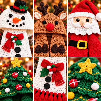 Christmas Hooded Scarf Crochet Pattern Bundle – 4 Designs PDF