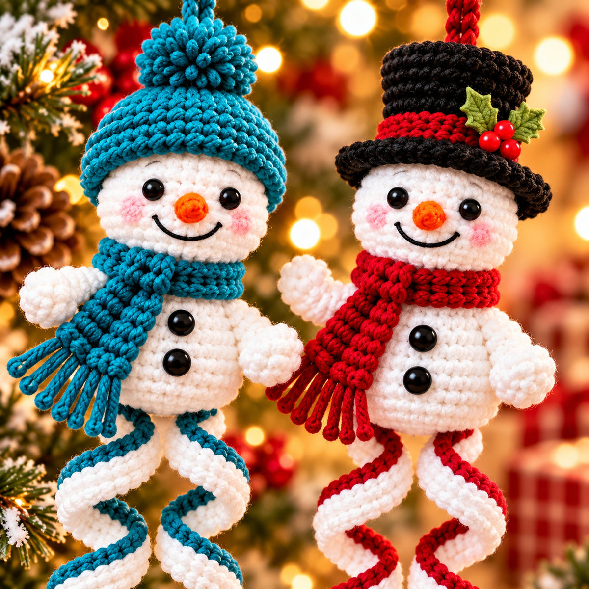 Christmas Spiral Snowman Ornament Crochet Pattern PDF | 5 Festive Snowman Designs