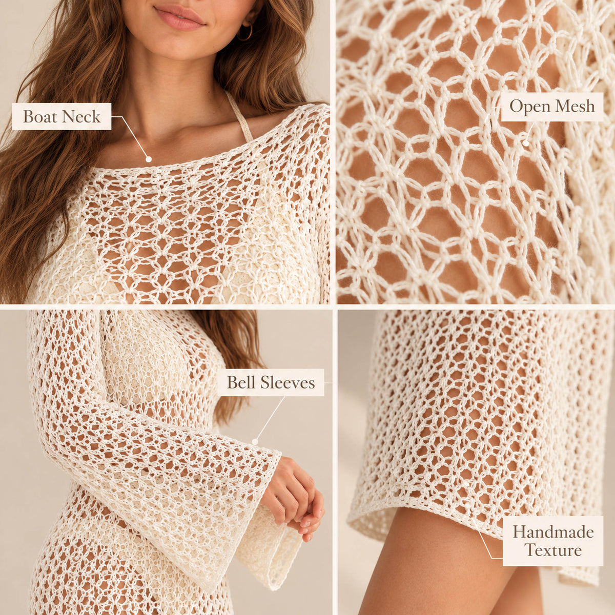 Crochet Mesh Beach Cover-Up Dress Pattern PDF – Bell Sleeves