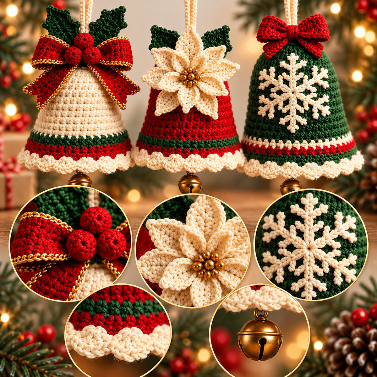 3-in-1 Crochet Christmas Bell Ornament Pattern Bundle – PDF