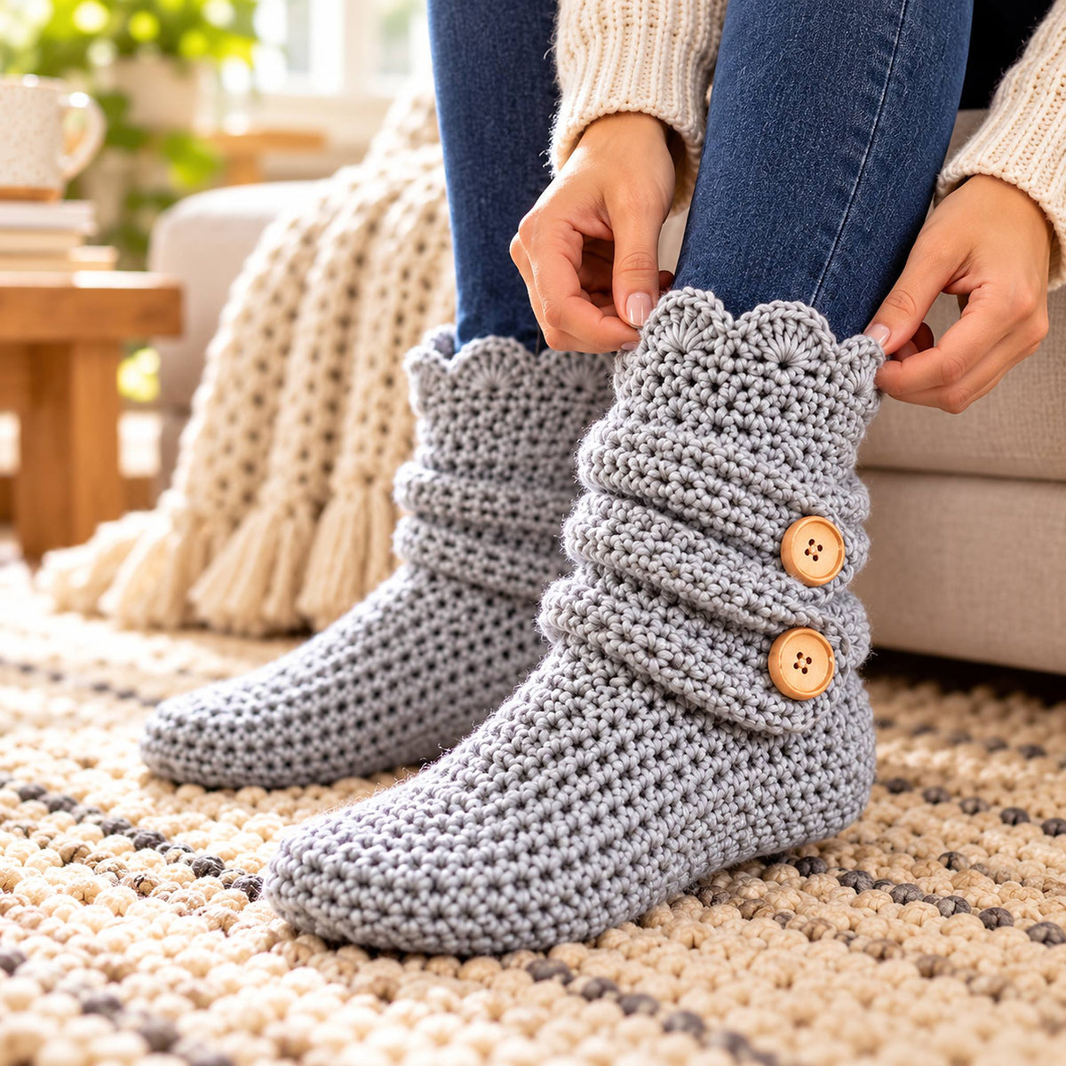 Crochet Slipper Boots Pattern PDF – Cozy Button Boots