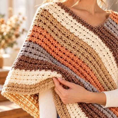 Crochet Sunset Poncho Pattern PDF | Easy Striped Poncho Crochet Pattern