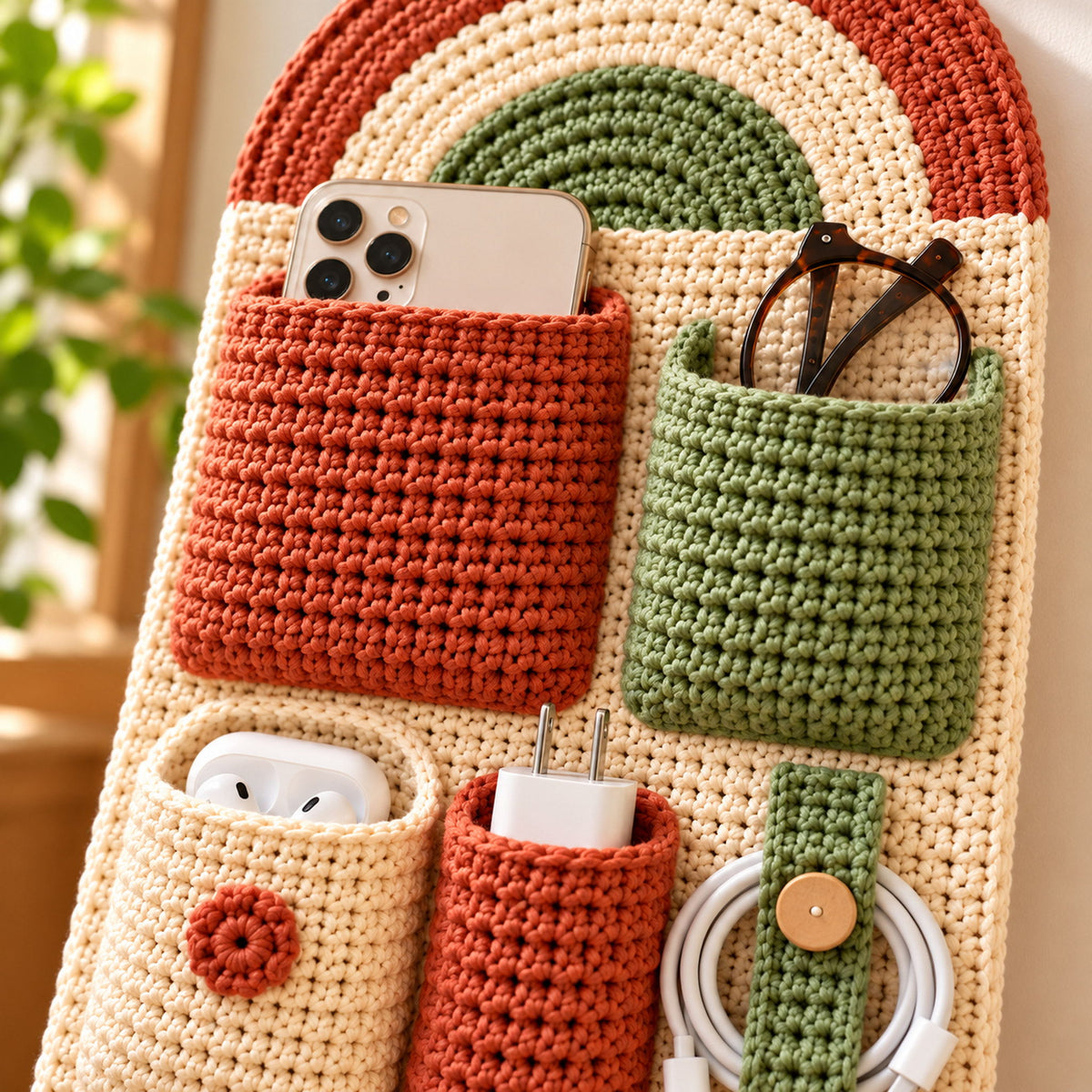 Rainbow Crochet Wall Organizer Pattern – Hanging Storage PDF