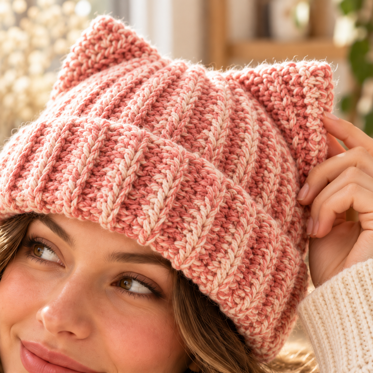 Cat Ear Beanie Crochet Pattern PDF – Beginner Friendly
