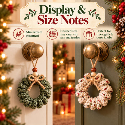 Mini Christmas Wreath Ornament Crochet Pattern PDF – Holiday Decor