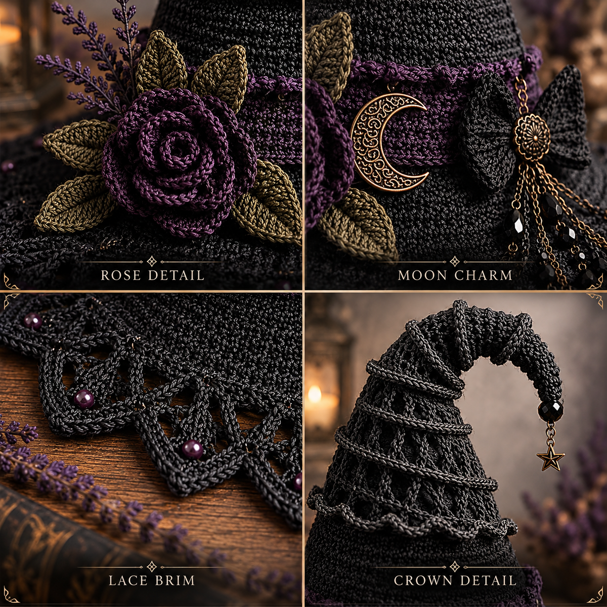 Gothic Witch Hat Crochet Pattern PDF | Halloween Witch Decor Crochet Pattern