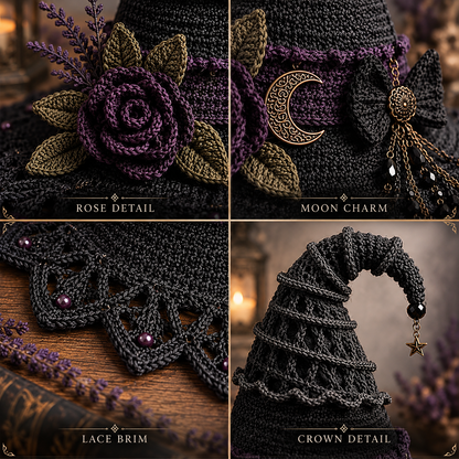 Gothic Witch Hat Crochet Pattern PDF | Halloween Witch Decor Crochet Pattern