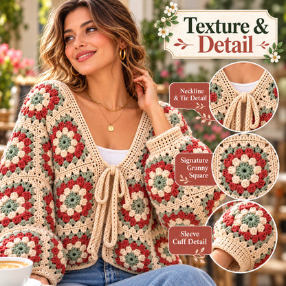 Floral Granny Square Cardigan Crochet Pattern PDF