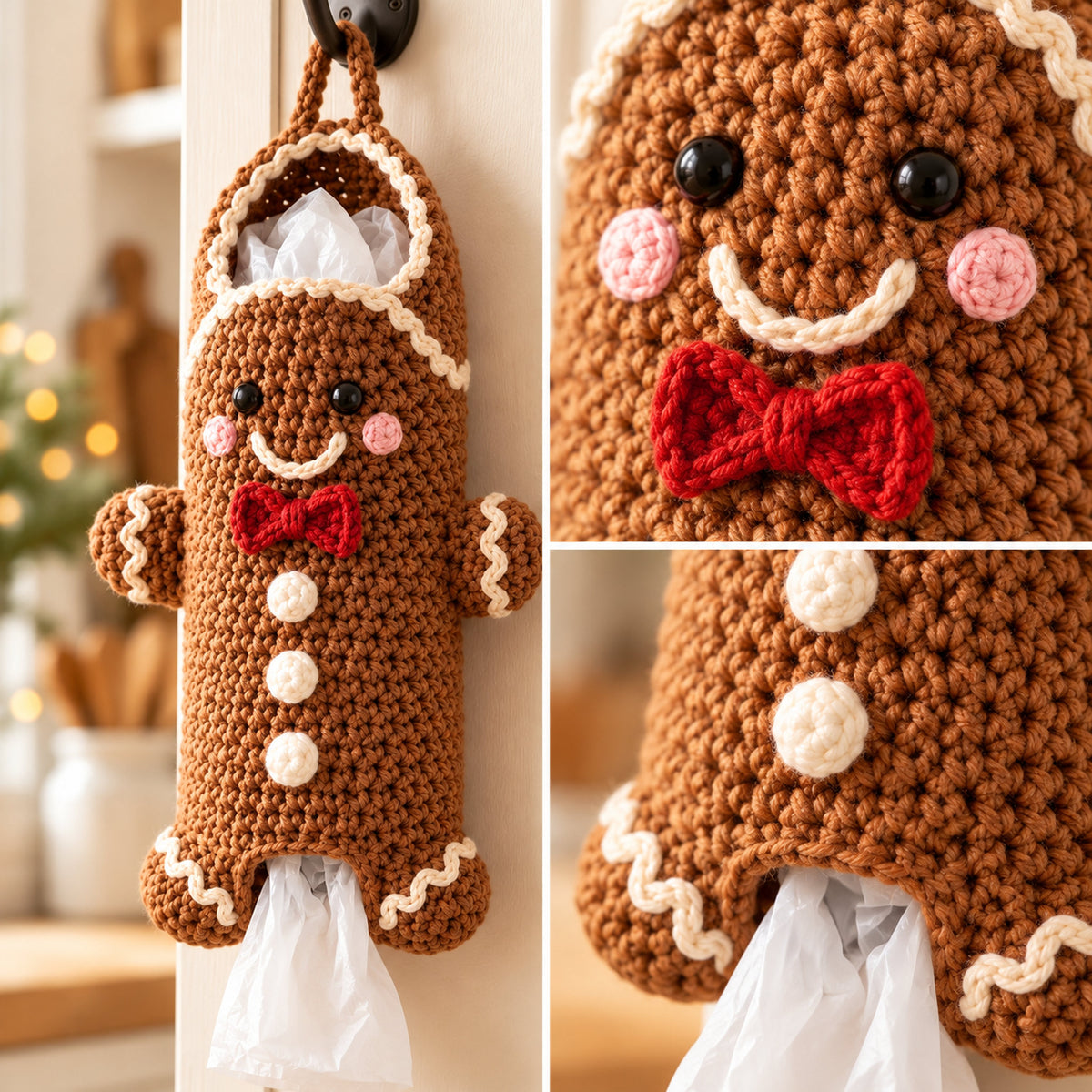 Gingerbread Man Plastic Bag Holder Crochet Pattern PDF