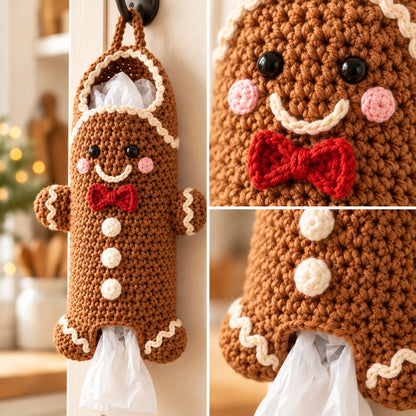 Gingerbread Man Plastic Bag Holder Crochet Pattern PDF