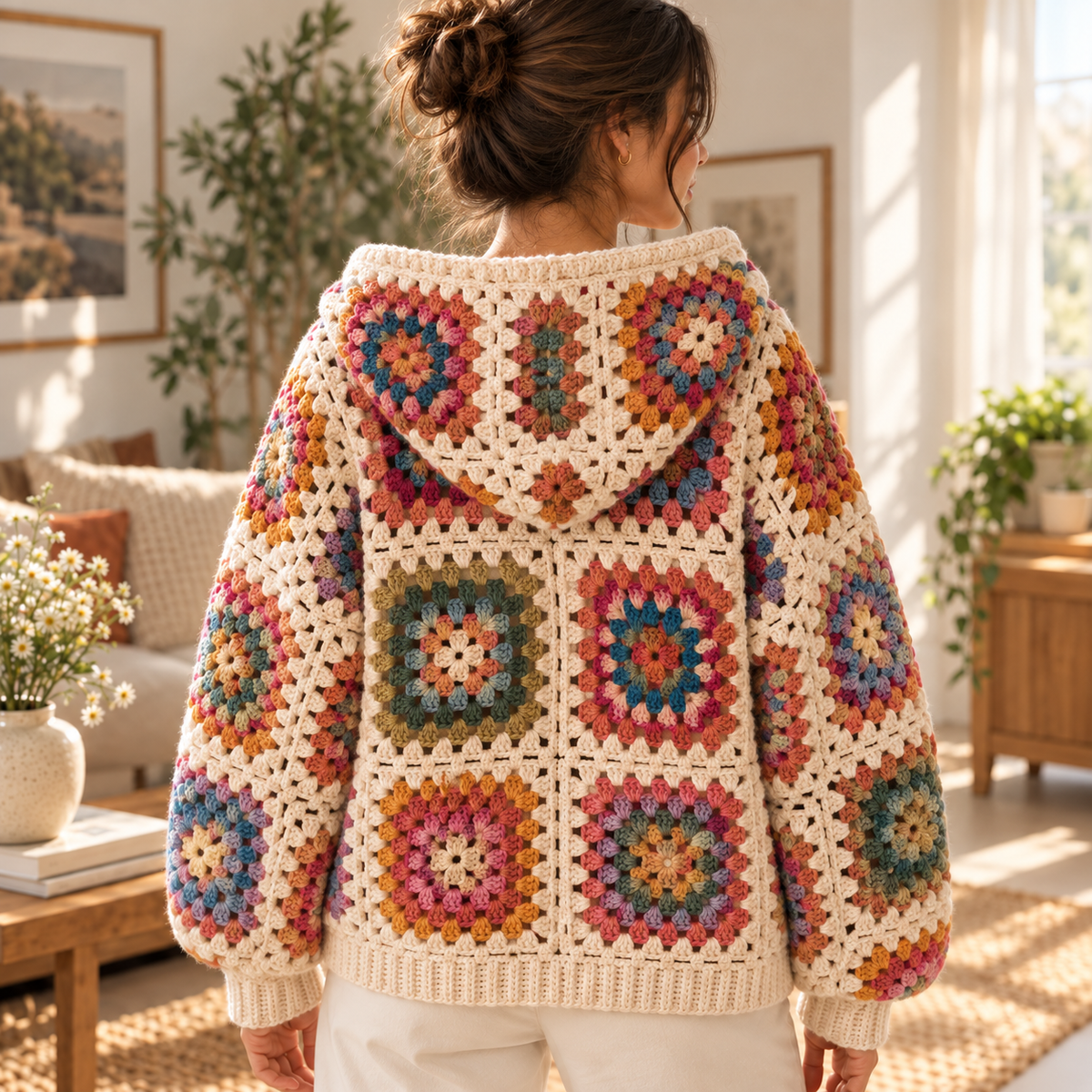 Granny Square Zip Hoodie Crochet Pattern PDF | Hooded Cardigan Pattern