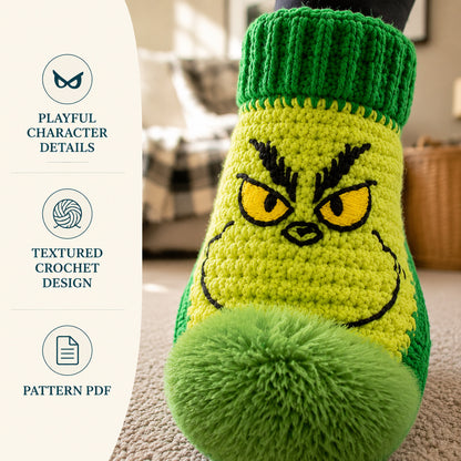 Green Christmas Slippers Crochet Pattern PDF | Cozy Holiday Socks