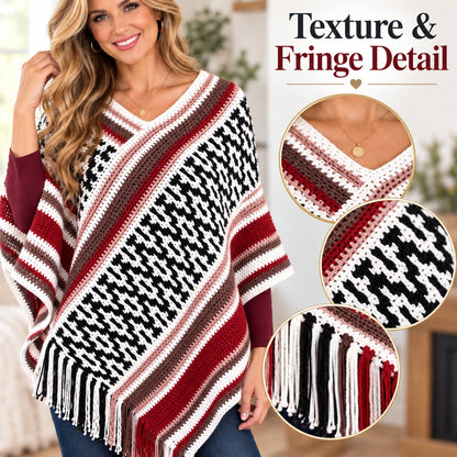Houndstooth Fringe Poncho Crochet Pattern PDF