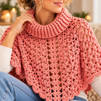 Turtleneck Poncho Crochet Pattern PDF – Cozy Lace Poncho