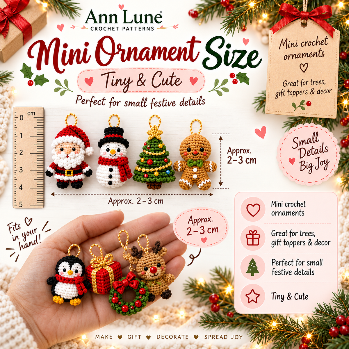 50 Christmas Crochet Ornament Patterns Bundle PDF – Mini Holiday Amigurumi Decorations