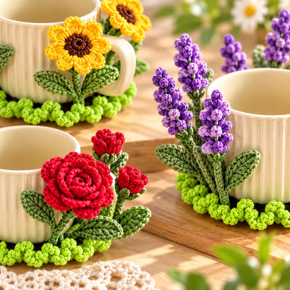 Crochet Mug Coaster Pattern Bundle PDF | 12 Floral & Botanical Designs