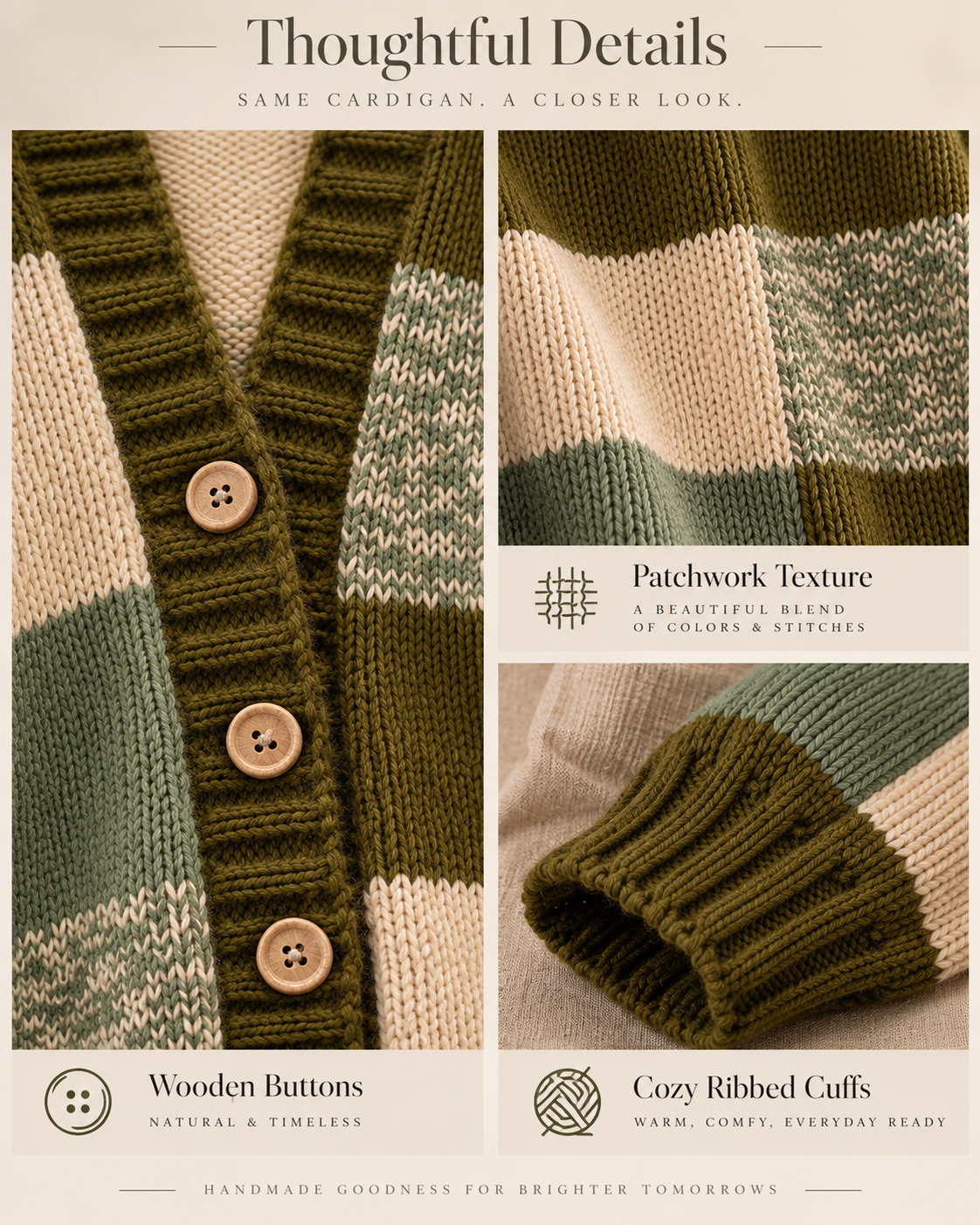 Olive Patchwork Cardigan Knitting Pattern PDF – Oversized Color Block Cardigan