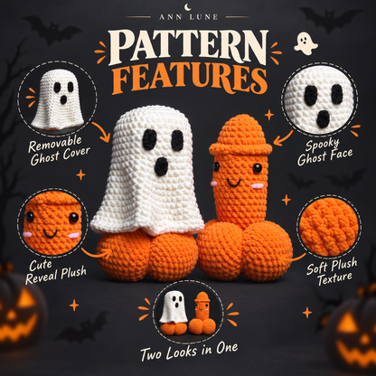 Ghost Surprise Crochet Pattern PDF – Funny Halloween Plush with Removable Ghost Cover