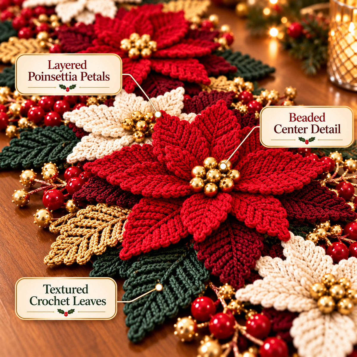 Poinsettia Table Runner Crochet Pattern PDF