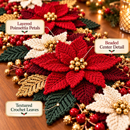 Poinsettia Table Runner Crochet Pattern PDF