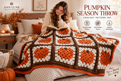 Pumpkin Season Throw Crochet Pattern PDF – Fall Pumpkin Granny Square Blanket Pattern