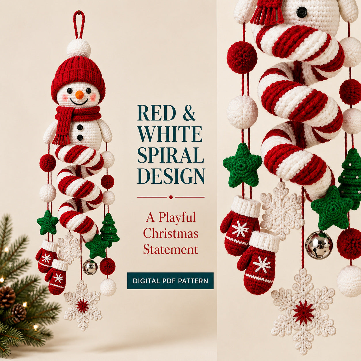 Snowman Spiral Hanging Crochet Pattern PDF | Christmas Amigurumi