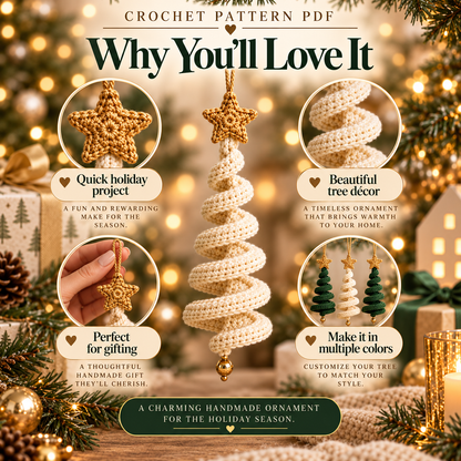 Spiral Christmas Tree Ornament Crochet Pattern PDF – Easy Christmas Ornament