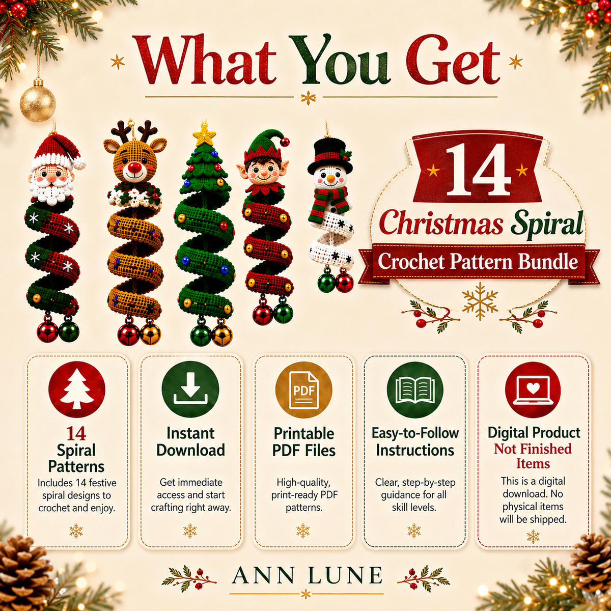 14 Christmas Spiral Crochet Pattern Bundle PDF – Christmas Ornament & Hanging Decor Patterns