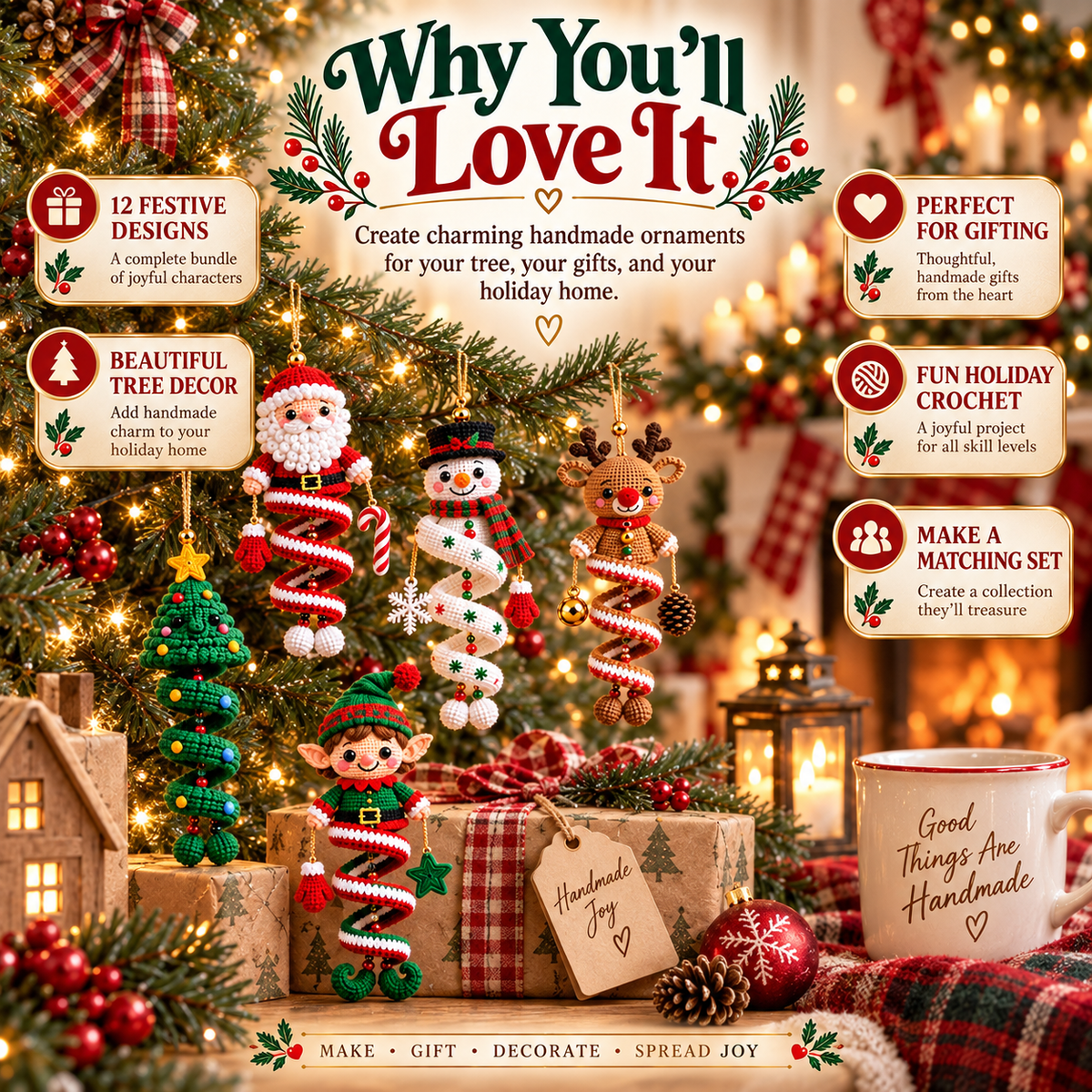 12 Christmas Spiral Ornaments Crochet Pattern Bundle PDF