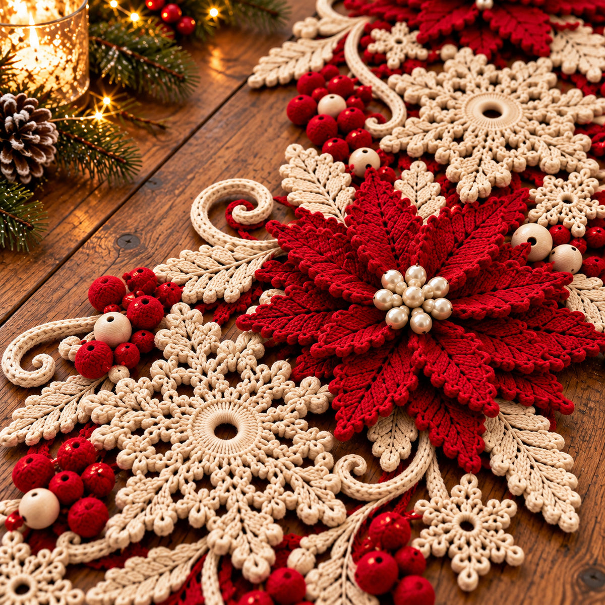 Christmas Poinsettia Table Runner Crochet Pattern PDF