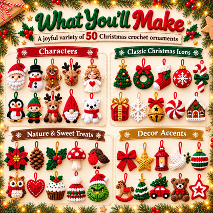 50 Christmas Ornament Crochet Patterns Bundle – Digital PDF