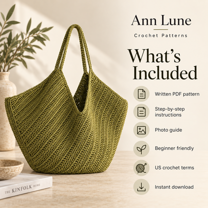 Textured Crochet Tote Bag Pattern PDF – Modern Market Bag Crochet Pattern, Everyday Shoulder Bag, Instant Download