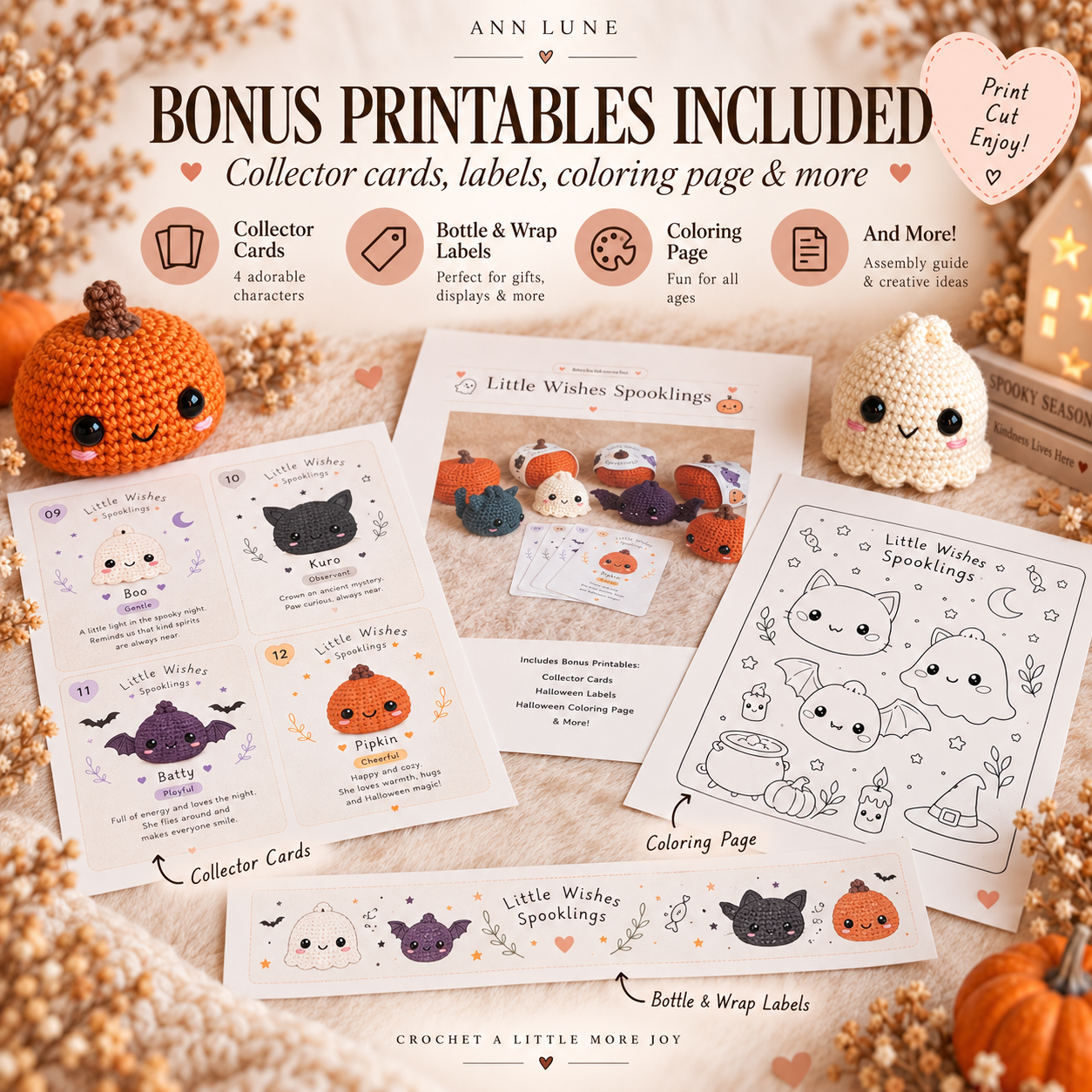 Halloween Crochet Pattern Bundle PDF | 4 Mini Amigurumi Spooklings + Pumpkin Box