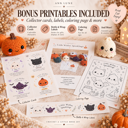 Halloween Crochet Pattern Bundle PDF | 4 Mini Amigurumi Spooklings + Pumpkin Box