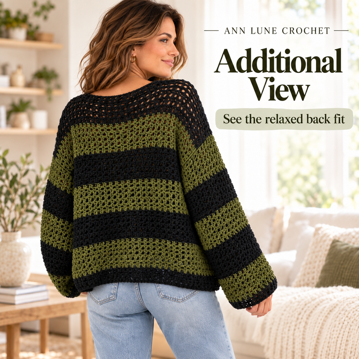 Oversized Crochet Sweater Pattern PDF | Striped Mesh Pullover