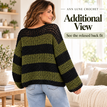 Oversized Crochet Sweater Pattern PDF | Striped Mesh Pullover