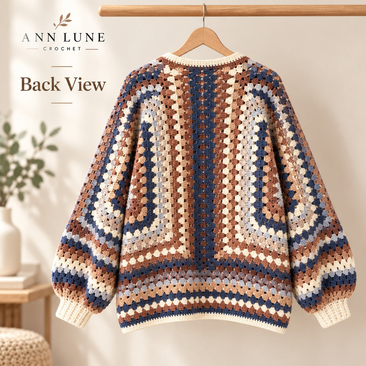 Oversized Square Cardigan Crochet Pattern PDF – Cozy Button Cardigan
