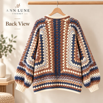 Oversized Square Cardigan Crochet Pattern PDF – Cozy Button Cardigan