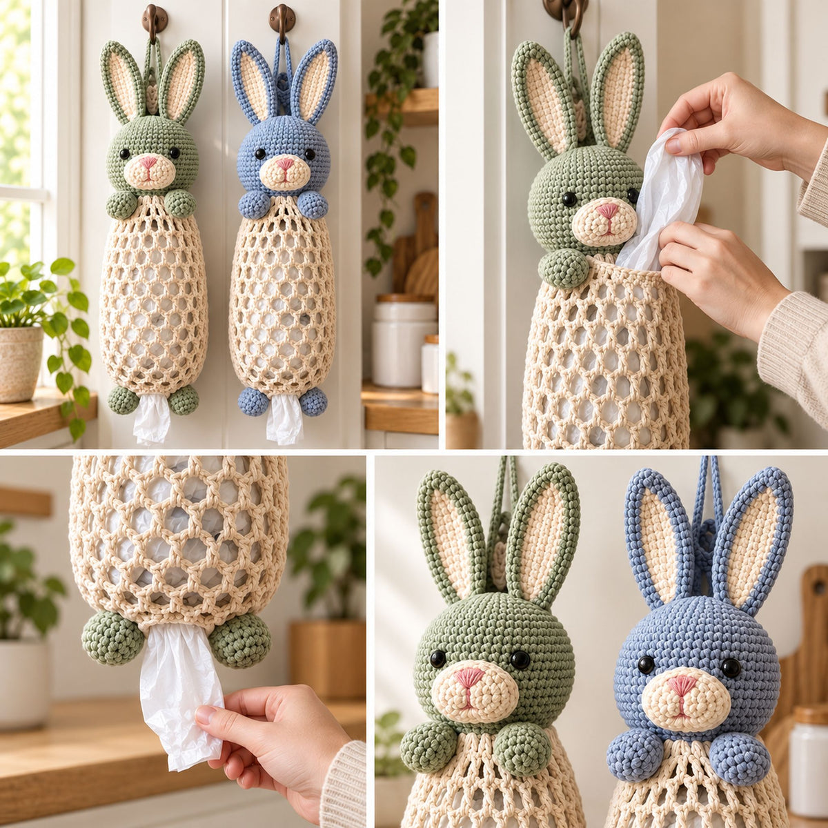 Bunny Plastic Bag Holder Crochet Pattern PDF – Kitchen Organizer